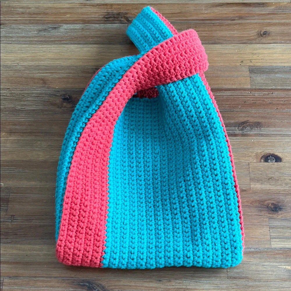 100% Hand Made Crochet Coral Teal Mini Bag